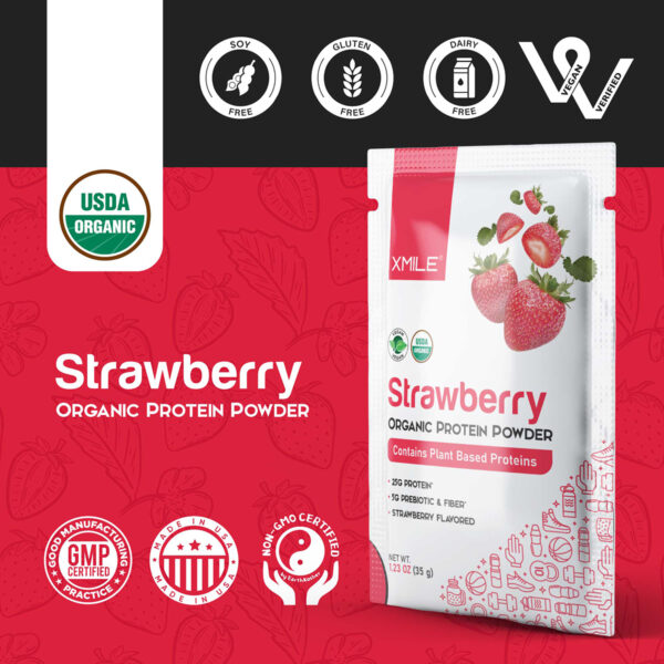 Organic Plant Based Protein Powder - Strawberry - 30 Pack - Image 4